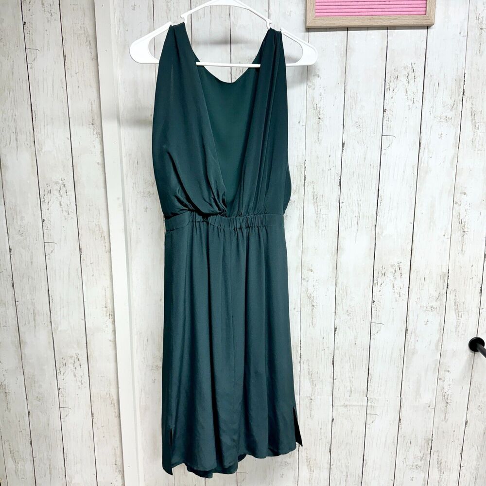 Club Monaco 100% Silk Sleeveless Forest Green Snatched Mini Dress Size 0 - Picture 2 of 5